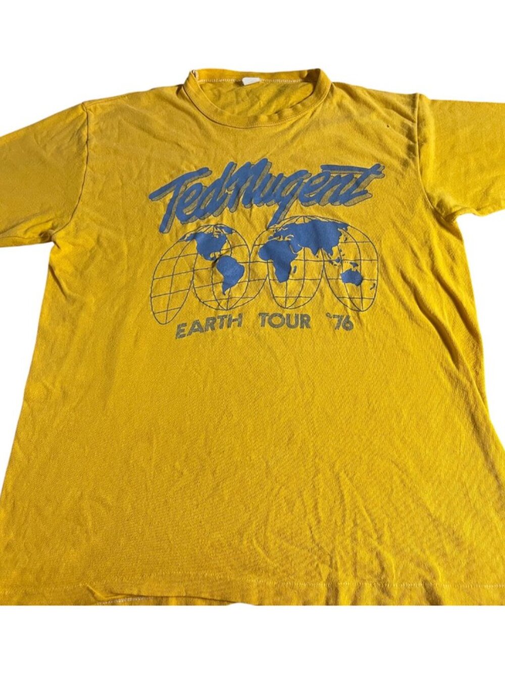 Vintage 1976 Ted Nugent Earth Tour T-Shirt Yellow Single Stitch Concert Tee